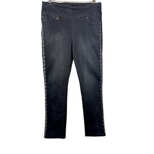 LISETTE L Women's Embellished Trim Tummy Control Denim Jeans Black Size 10